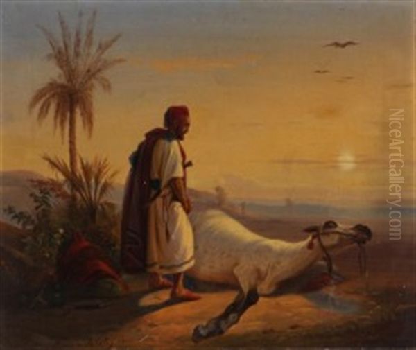 Abendstimmung Uber Araber Und Seinem Pferd - view 1