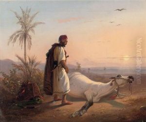 An Arabic Horseman And His Horse In The Desert An Arabic Horseman And His Horse In The Desert