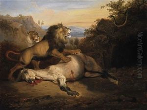 Lowen Mit Totem Pferd Und Schlange by Raden Saleh Sarief Bustaman