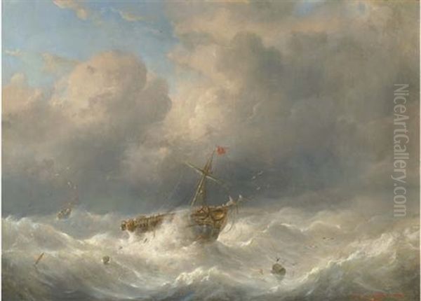 A Storm At Sea, A Hulk And A Ship - view 1