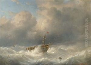 A Storm At Sea, A Hulk And A Ship by Raden Saleh Sarief Bustaman