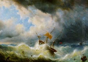 Zweimaster In Sturmischer See by Raden Saleh Sarief Bustaman