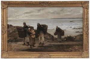 Fisher Folk Coming Up From The Beach by Ulysse Louis Auguste Butin