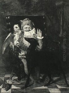 Seated Jester With Owl And Whippet by Ulysse Louis Auguste Butin