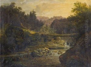 Gebirgsbach Mit Brucke Und Hirtin by Anton Butler