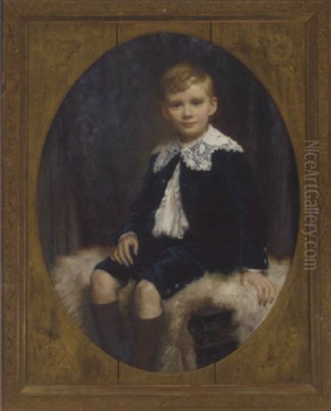 Portrait Of A Boy In A Blue Jacket And Breeches, On A Fur Covered Table - view 1
