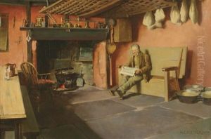 Interior Domestic Scene With A Man Reading The Paper