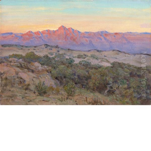 Desert Sunrise, Galiuro Mountains, Southeast, Arizona Signed H. R. Butler (ll); Inscribed Galiuro Mts/s.e. Arizona/14 X 20/#169 On The Reverse - view 1