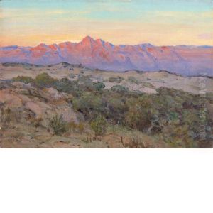 Desert Sunrise, Galiuro Mountains, Southeast, Arizona Signed H. R. Butler (ll); Inscribed Galiuro Mts/s.e. Arizona/14 X 20/#169 On The Reverse