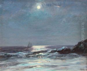 Fishing Schooner In Moonlight - Maine Coast Fishing Schooner In Moonlight - Maine Coast