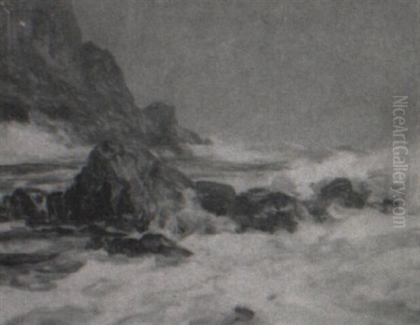 Bald Head Cliff, Ogunquit, Maine, Stormy Sea, Moonlight With Single Star - view 1