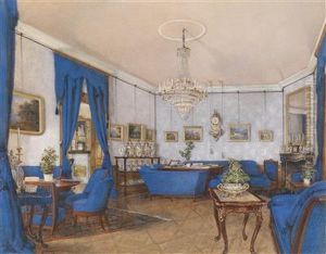 Biedermeierliches Interieur Mit Einem An Einem Tisch Sitzenden Mann by Franz Alt