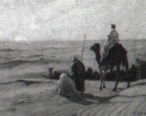 Three Figures And Camel In Desert - view 1
