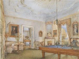 Biedermeierliches Interieur Mit Einem Billard Spielenden Herrn by Franz Alt