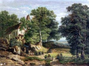 Kapelle Uber Einem Flusstal Mit Prozession by Joseph Nikolaus Butler