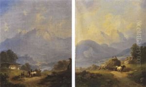 Voralpine Landschaft Mit Bauersleuten by Joseph Nikolaus Butler