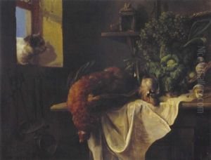 Kuchenstilleben Mit Katze by Joseph Nikolaus Butler