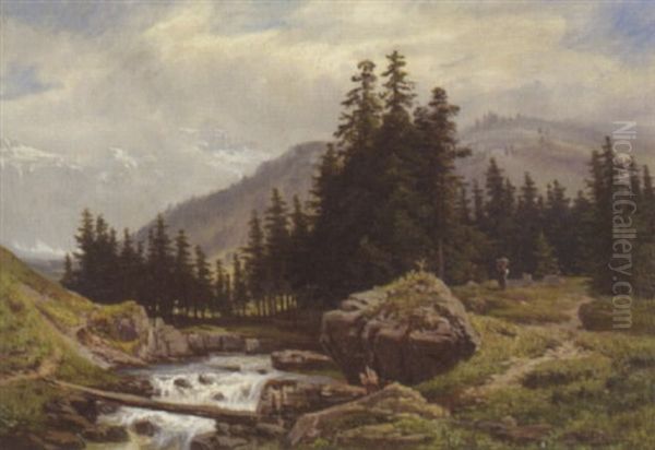 Berglandschaft Mit Magd Bei Einem Bach - view 1