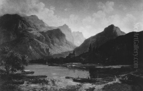 Alpenlandschaft Mit Einem Dorf Am See - view 1