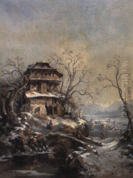 Winter River Landscape With Figures On The Bramberg And Luzern - view 1