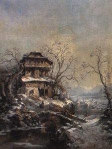 Winter River Landscape With Figures On The Bramberg And Luzern by Joseph Nikolaus Butler