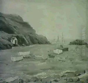 Boats Anchored Off The Rocky Maine Coast
