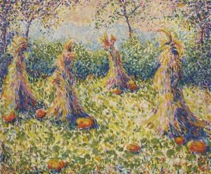 Pumpkins And Corn Shocks, Giverny by Theodore Earl Butler