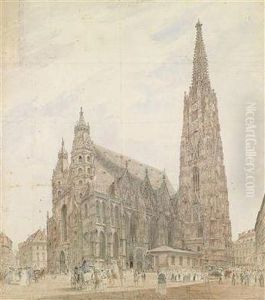 Der Stephansdom In Wien Mit Figurlicher Staffage Der Stephansdom In Wien Mit Figurlicher Staffage