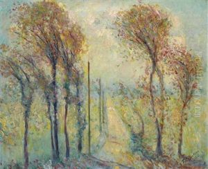 Route Bordee D'arbres En Automne by Theodore Earl Butler