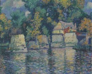 The Red Bridge In Vernon Near Giverny by Theodore Earl Butler