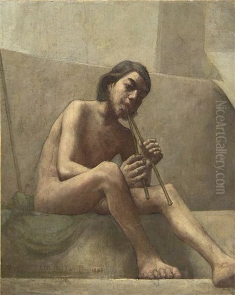 Seated Youth, Playing Aulos - view 1