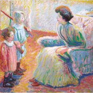 Monet's Daughter, Suzanne, And Her Children by Theodore Earl Butler