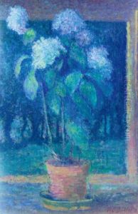 Potted Hydrangeas By The Window by Theodore Earl Butler
