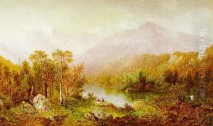 Two Figures Gazing Out On A Wooded Landscape And Distant Mountains