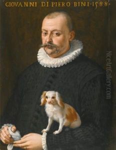 Portrait Of Giovanni Di Piero Bini, Half Length, Wearing A Black Doublet And Holding A Dog