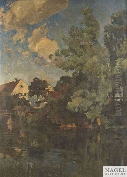 Hochsommer. Flusslandschaft Mit Gehoft - view 1