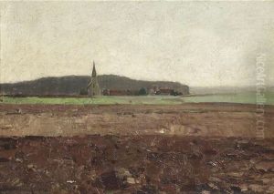 Landschaft Mit Kirche Und Ackerland In Inhausen by Bernhard Buttersack