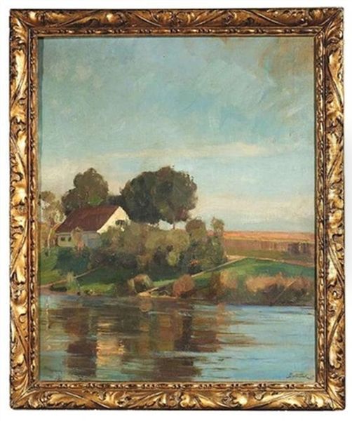 Sommerliche Flusslandschaft Mit Bauernhaus - view 1