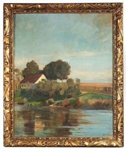 Sommerliche Flusslandschaft Mit Bauernhaus by Bernhard Buttersack