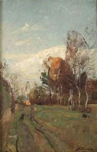 Herbstlandschaft (wohl Dachau) Mit Birken by Bernhard Buttersack