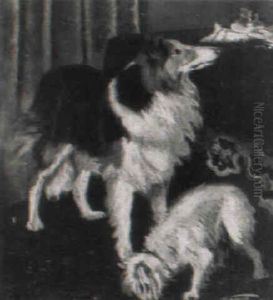 Zwei Hunde In Einem Salon Nahe Einem Tisch