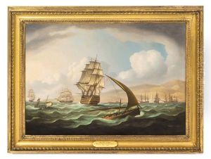 A Flagship And Other British Warship Off Malaga by Thomas Buttersworth Jr.