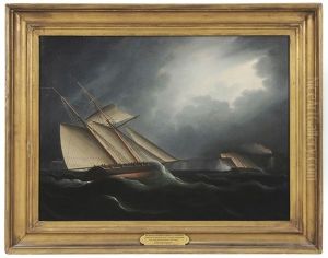 An Armed Revenue Topsail Schooner Chasing A Smuggler's Lugger Heading For The Rendezvous Ashore by Thomas Buttersworth Jr.