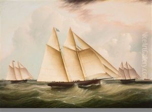 A Frigate Running Past A Port With The Outward-bound Packet "rapid" Off Her Stern by James Edward Buttersworth