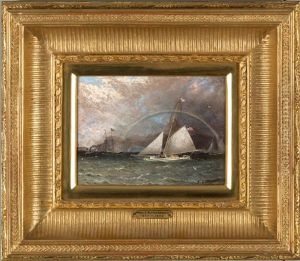 A Frigate Running Past A Port With The Outward-bound Packet "rapid" Off Her Stern by James Edward Buttersworth