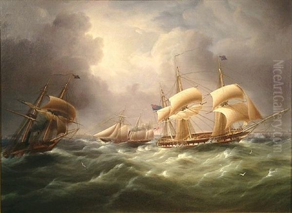 A Frigate Running Past A Port With The Outward-bound Packet "rapid" Off Her Stern - view 1