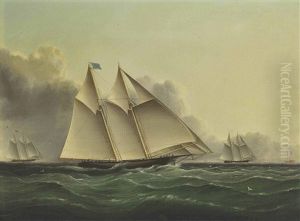 Three Schooner Yachts Racing In A Squall by James Edward Buttersworth