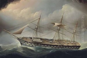 United States Ship Of The Line Ohio by James Edward Buttersworth