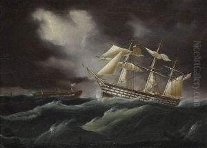 United States Ship Of The Line Coming To The Aid Of Frigate In Distress (ships In A Stormy Sea) by James Edward Buttersworth