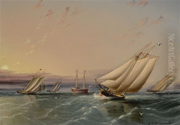 Yacht Race In N.y. Bay (yachts Rounding The Sandy Hook Lighthouse) - view 1